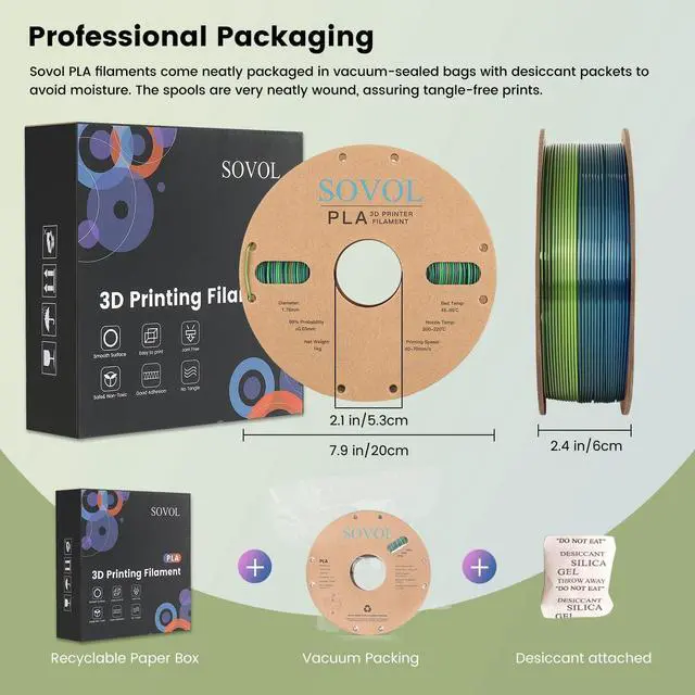 Alt view image 6 of 7 - Sovol 3D Printer Silk Shiny Gradient Multicolored Fast Change Rainbow PLA 1kg (2.2 lbs) Spool 3D Printing Materials, Wiring Tightness, Dimensional Accuracy +/- 0.03 mm, 1.75 mm, Green Rainbow