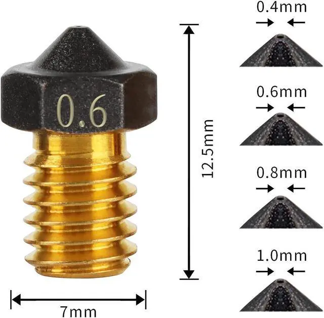 Alt view image 5 of 7 - 10Pcs PTFE V6 Extruder Nozzles 0.4/0.6/0.8/1.0mm PTFE V6 Hotend Nozzle 1.75mm Filament for Anycubic Mega Series, Kobra Neo, Kobra Go, Chiron, for Prusa i3 MK3, Mini+