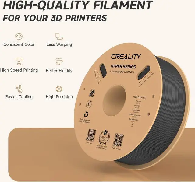 Alt view image 2 of 7 - Official CREALITY Hyper PLA Filament 1.75mm, High Speed PLA 30-600mm/s Rapid 3D Printer Filament, Dimensional Accuracy +/-0.02mm, Fit Most FDM 3D Printers, 1KG(2.2lbs) Spool Black
