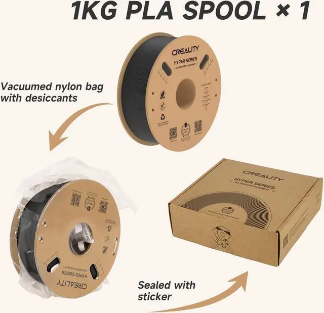 Alt view image 6 of 7 - Official CREALITY Hyper PLA Filament 1.75mm, High Speed PLA 30-600mm/s Rapid 3D Printer Filament, Dimensional Accuracy +/-0.02mm, Fit Most FDM 3D Printers, 1KG(2.2lbs) Spool Black