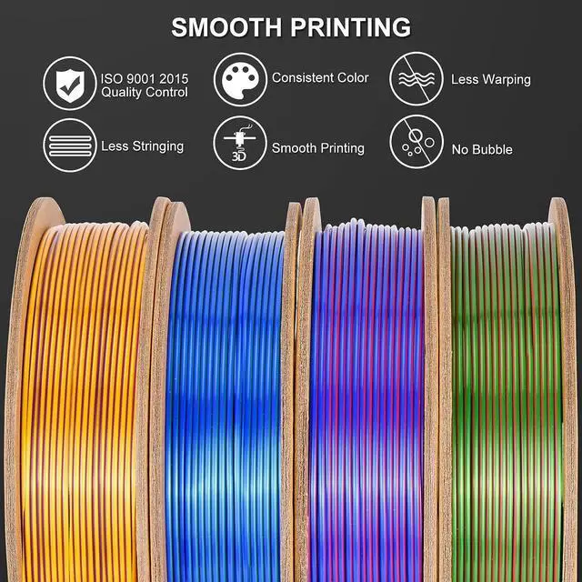Alt view image 4 of 7 - 3D Printer Filament Bundle, Dual Color Filament, Silk PLA Filament 1.75mm Bundle, Silk Gold Purple, Silk Red Green, Silk Blue Green, Silk Red Blue, 3D Printing Filament, 250gX 4 PLA Spools