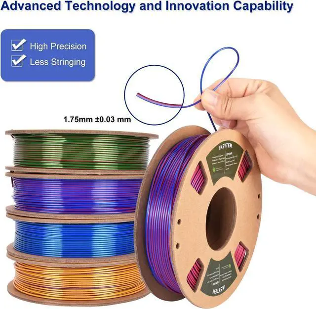 Alt view image 5 of 7 - 3D Printer Filament Bundle, Dual Color Filament, Silk PLA Filament 1.75mm Bundle, Silk Gold Purple, Silk Red Green, Silk Blue Green, Silk Red Blue, 3D Printing Filament, 250gX 4 PLA Spools