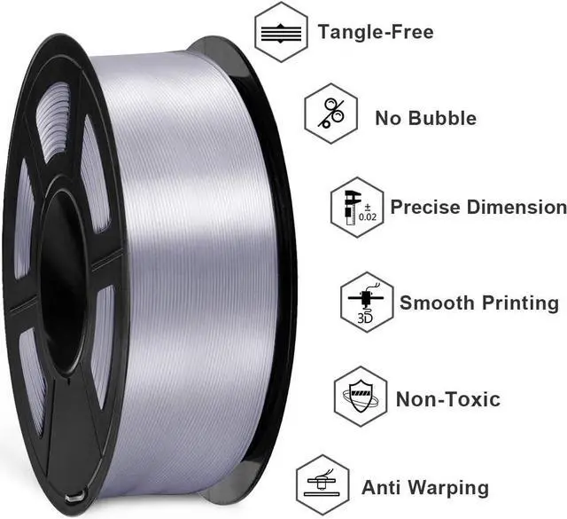 Alt view image 4 of 7 - SUNLU Silk PLA Filament 1.75mm, Neatly Wound Shiny PLA 3D Printer Filament, Dimensional Accuracy +/- 0.02mm, Fit Most 3D Printers, Good Vacuum Packaging, 1kg Spool(2.2lbs), 330 Meters, Silky Silver