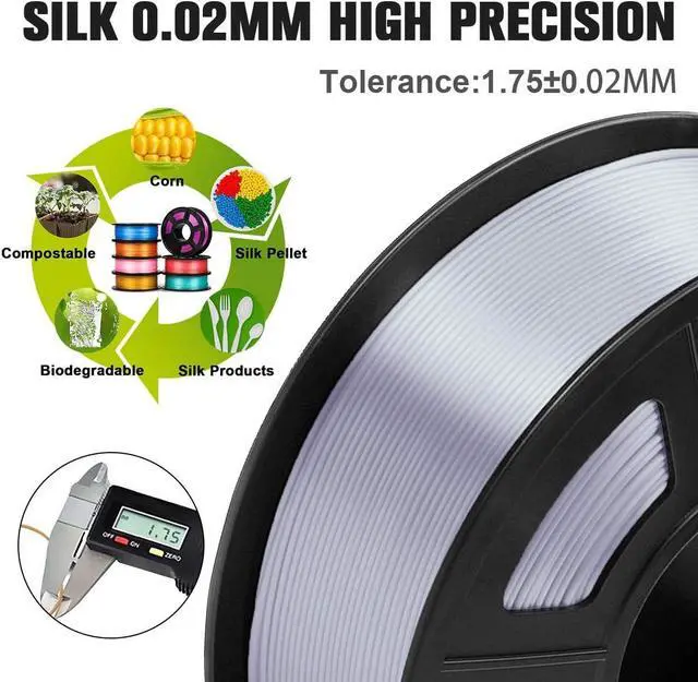 Alt view image 5 of 7 - SUNLU Silk PLA Filament 1.75mm, Neatly Wound Shiny PLA 3D Printer Filament, Dimensional Accuracy +/- 0.02mm, Fit Most 3D Printers, Good Vacuum Packaging, 1kg Spool(2.2lbs), 330 Meters, Silky Silver