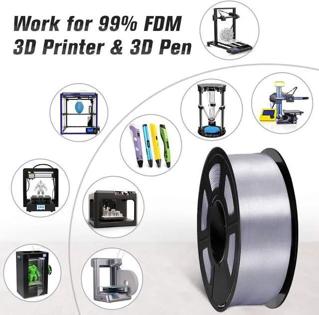 Alt view image 7 of 7 - SUNLU Silk PLA Filament 1.75mm, Neatly Wound Shiny PLA 3D Printer Filament, Dimensional Accuracy +/- 0.02mm, Fit Most 3D Printers, Good Vacuum Packaging, 1kg Spool(2.2lbs), 330 Meters, Silky Silver