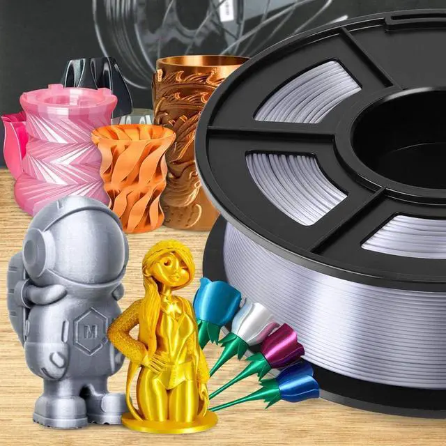 Alt view image 2 of 7 - SUNLU Silk PLA Filament 1.75mm, Neatly Wound Shiny PLA 3D Printer Filament, Dimensional Accuracy +/- 0.02mm, Fit Most 3D Printers, Good Vacuum Packaging, 1kg Spool(2.2lbs), 330 Meters, Silky Silver
