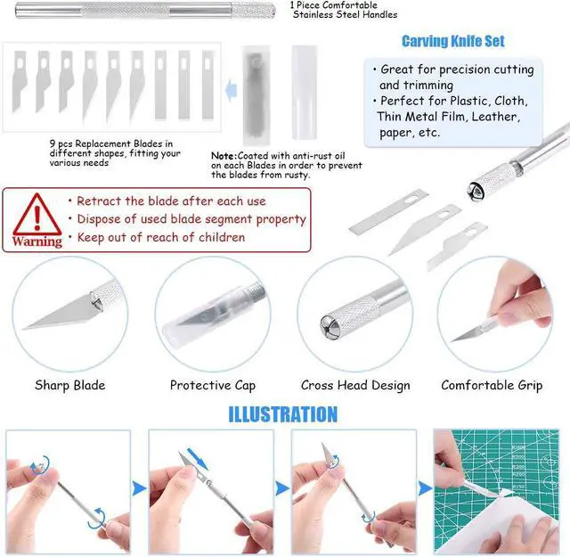 Alt view image 4 of 7 - Glarks 34Pieces 3D Printer Nozzle Cleaning Removal Tool Kit, Including 0.35mm 0.4mm Cleaning Needles, Wood Carving Tools Kit, Knife Clean Up Kit, Tweezers, Scraper, Wire Cutter