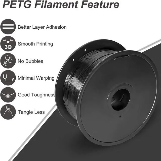 Alt view image 2 of 7 - Petg Filament 1.75,Toughness Enhanced Black Petg Vacuum Sealed,3kg Spool Adhere Well Tangle-Free 3D Printing Filament,Dimensional Accuracy 1.75mm ±0.02mm Fit Most FDM Printer