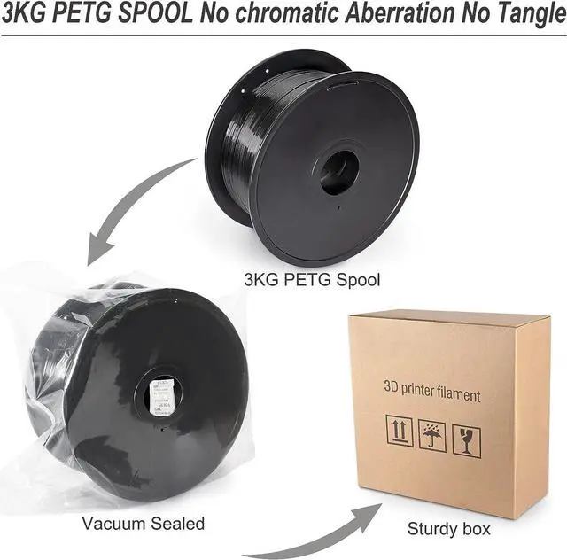 Alt view image 6 of 7 - Petg Filament 1.75,Toughness Enhanced Black Petg Vacuum Sealed,3kg Spool Adhere Well Tangle-Free 3D Printing Filament,Dimensional Accuracy 1.75mm ±0.02mm Fit Most FDM Printer