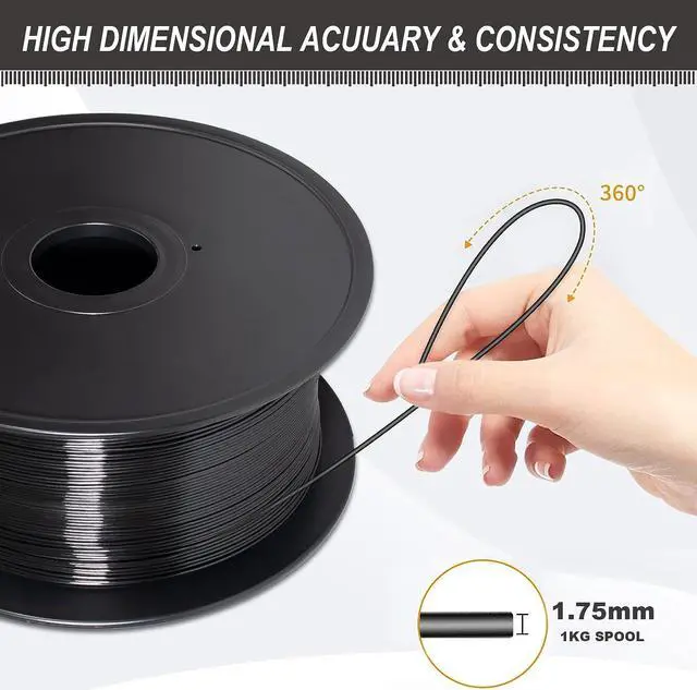 Alt view image 5 of 7 - Petg Filament 1.75,Toughness Enhanced Black Petg Vacuum Sealed,3kg Spool Adhere Well Tangle-Free 3D Printing Filament,Dimensional Accuracy 1.75mm ±0.02mm Fit Most FDM Printer