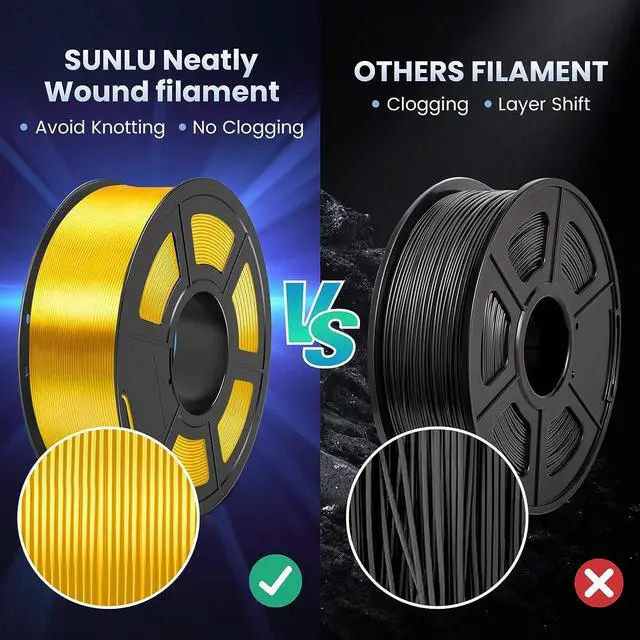 Alt view image 5 of 7 - SUNLU 3D Printer Silk Filament,Shiny Silk PLA Filament 1.75mm, Smooth Silky Surface, Great Easy to Print for 3D Printers, Dimensional Accuracy +/- 0.02mm, Silk Light Gold 1KG