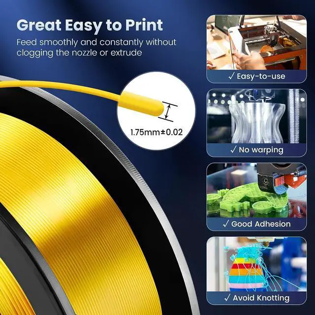 Alt view image 4 of 7 - SUNLU 3D Printer Silk Filament,Shiny Silk PLA Filament 1.75mm, Smooth Silky Surface, Great Easy to Print for 3D Printers, Dimensional Accuracy +/- 0.02mm, Silk Light Gold 1KG