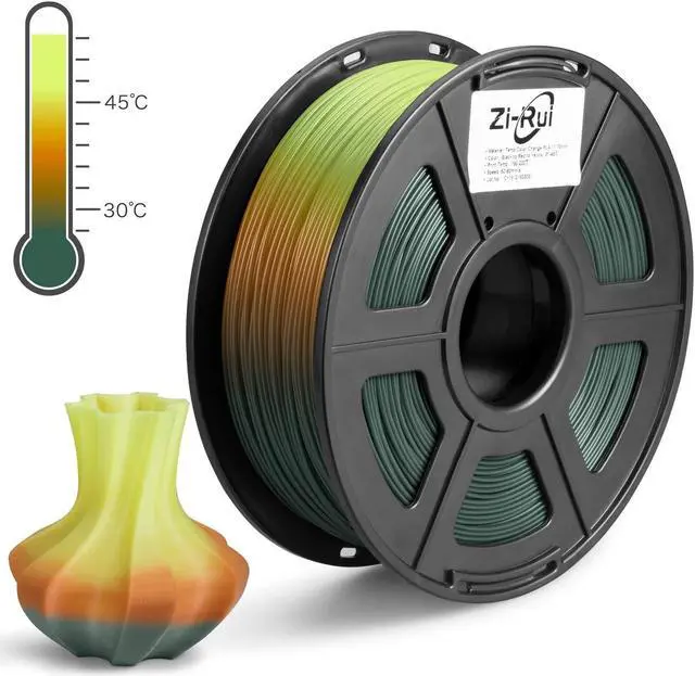 Alt view image 2 of 7 - Zi-Rui 3D Printer PLA Filament, Tri Color Changing with Temperature, Pine Green to Light Orange to Yellow,1.75mm (+/- 0.03mm),2.2LBS(1KG)