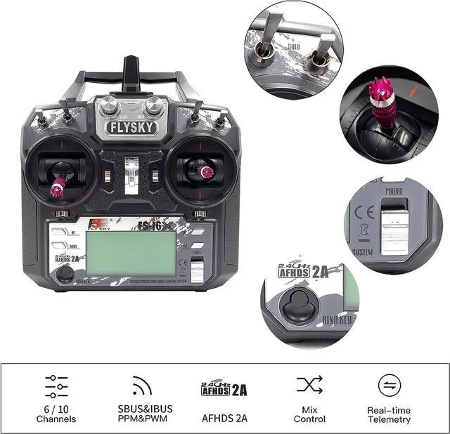 Alt view image 3 of 7 - FLYSKY FS-i6X 10CH 2.4GHz RC Transmitter Controller w/FS-iA10B Receiver Upgrade Cable for RC Helicopter Plane Quadcopter Glider (Mode_2)