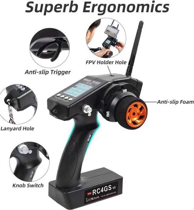 Alt view image 4 of 7 - Radiolink RC4GS V3 5 Channels RC Transmitter and Receiver, 2.4GHz Surface Remote Controller R6FG Gyro RX Combo, 30 Models Storage for RC Crawler, Drifting, Bash, Buggy Cars and Boats