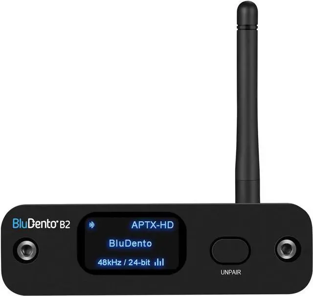Alt view image 2 of 7 - BluDento B2 aptX HD Bluetooth 5.1 Audio Receiver, Built-in Burr Brown DAC for Analog L/R RCA Output, Enhanced Range, True Hi-Fi, Digital Coaxial & Optical Outputs