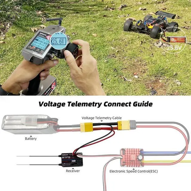 Alt view image 3 of 7 - Radiolink RC6GS V3 7 Channels RC Transmitter and Waterproof Gyro Receiver R7FG, 30 Models Storage 2.4Ghz Voltage Telemetry Surface Remote Radio Controller for RC Crawler, Drifting, Car and Boat