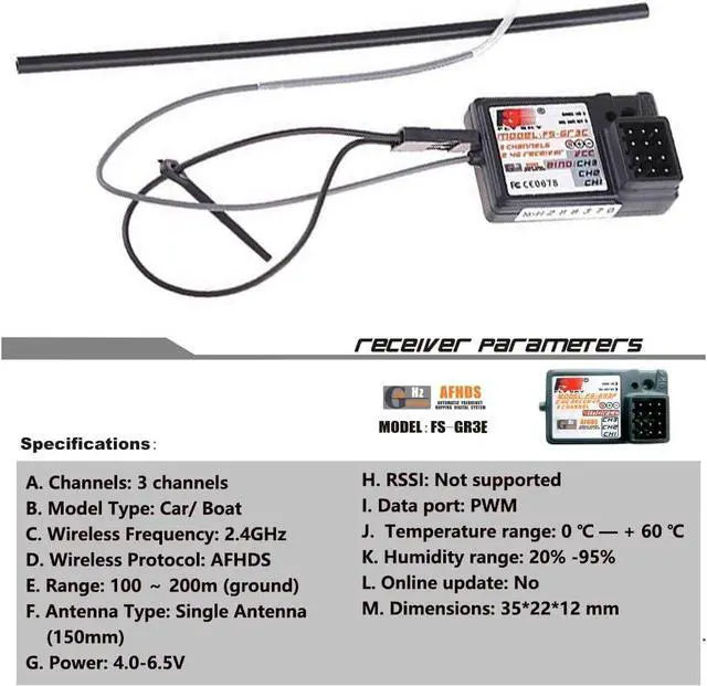 Alt view image 4 of 5 - Flysky FS-GT2 RC Transmitter with FS-GR3E Receiver, 2.4GHz 2 Channels Radio Controller and 3 Channels Receiver for RC Car Boat