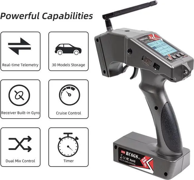 Alt view image 2 of 7 - Radiolink RC6GS V3 New 7 Channels RC Transmitter and Gyro Receiver R7FG, Voltage Telemetry, 2.4Ghz Surface Radio Controller for RC Crawler, Drifting, Bash, Buggy Cars, and Boats