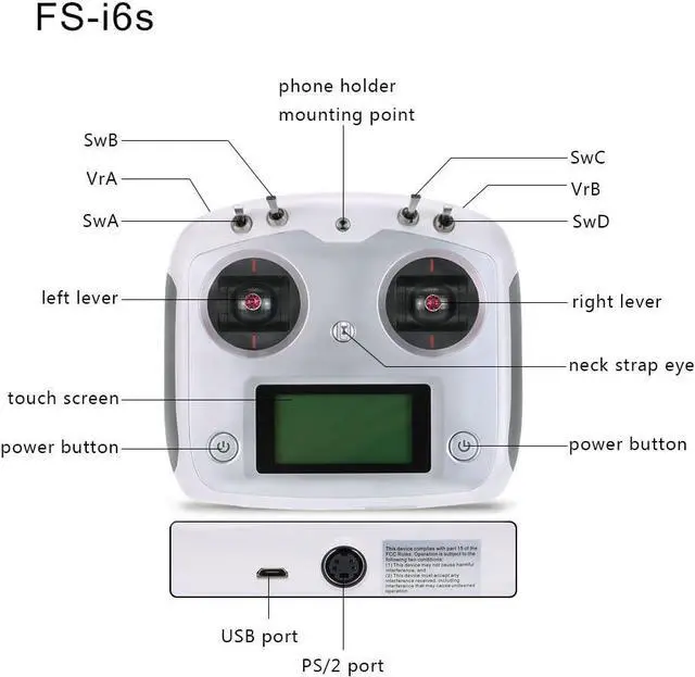 Alt view image 5 of 7 - Flysky FS-I6S 10ch 2.4G AFHDS 2A RC Transmitter Control w/ FS-iA6B Receiver for RC Drone Quadcopter