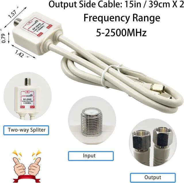Alt view image 2 of 7 - GROWORD Satellite Splitter 5-2500MHz, 2-Way CATV Splitter with RG6 Coaxial Cable and 2 Connectors, for Pass Power to LNB, Improve HD TV Satellite Antenna Signal Quality, Corrosion Resistant
