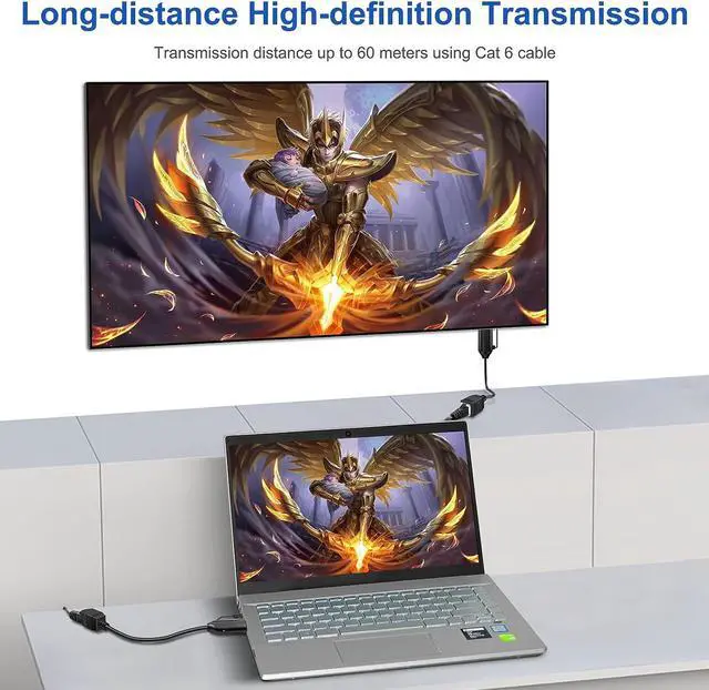 Alt view image 7 of 7 - HDMI Extender Over Cat5e/6 HDMI to RJ45 Extender Ethernet Network Converter Cable Repeater 1080P up to 60m HD MI Transmitter and Receiver for HDTV STB