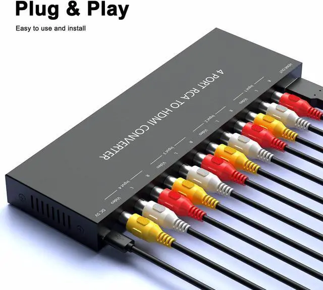 Alt view image 5 of 6 - 4 Port RCA to HDMI Converter/4Port AV to HDMI Adapter Converter 720/1080P Support 16:9/4:3 Switcher Compatible with WII, N64, PS2,PS3, VHS, VCR DVD Players etc. (4AV Input 1 HDMI Output)