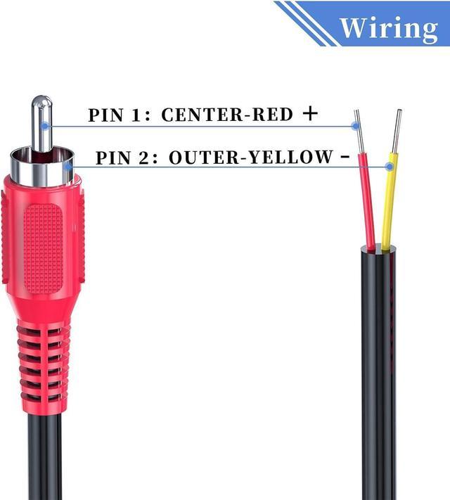 RCA to Speaker Wire Adapter, 18AWG 2 Pack 3ft RCA Male Plug to Bare Cable  Open End, UIInosoo Audio Cable, Red and Black