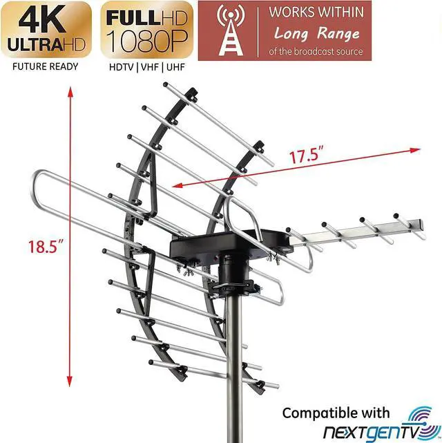 Alt view image 4 of 7 - Digital HD TV Antenna, Amplified Attic/Outdoor Antenna, 360 Degree Rotation Wireless Remote, 4K 1080P VHF UHF, Mounting Pole Included, 200 Miles Range