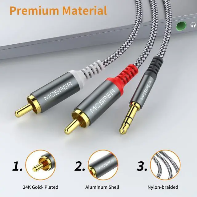 Alt view image 4 of 6 - RCA to 3.5mm AUX Cable (6.6 Feet) 3.5 mm 1/8 to RCA 2-Male Headphone Jack Adapter Splitter Premium Stereo Audio Cord for Connects a Smartphone Tablet HDTV