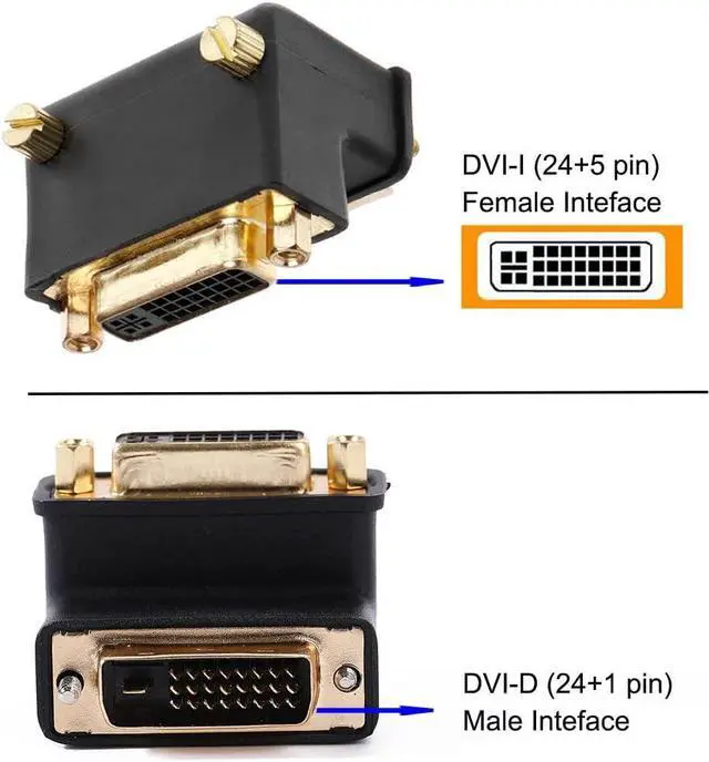 Alt view image 3 of 6 - DTECH DVI Adapter 90 Degree DVI-I Female to DVI-D Male Right Angle Connector Converter Installed in Little Space 1080P Digital Video for Computer Monitor PC Older Projector TV
