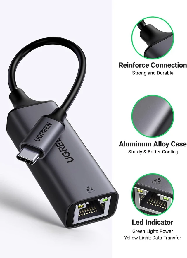 Alt view image 6 of 7 - UGREEN USB C to Ethernet Adapter, 1000Mbps, RJ45, Driver-Free, Compatible with Windows, MacOS, iPadOS, ChromeOS, Android, Laptop, Tablet, Smartphone