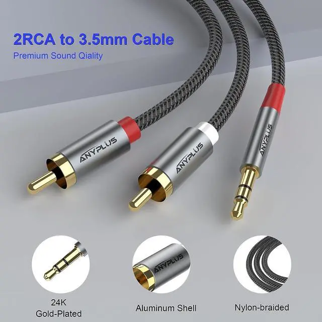 Alt view image 2 of 7 - 2RCA to 3.5mm 1M 1/8 to RCA 2-Male Headphone Jack Fish Wire Braid Y Splitter RCA Auxiliary Cord for Smartphone Tablet HDTV or MP3 Player Speaker