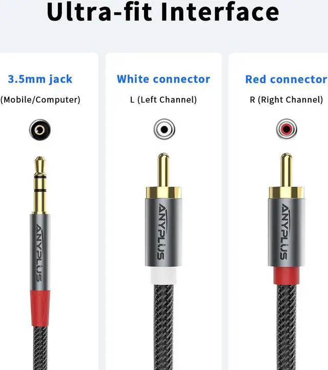 Alt view image 5 of 7 - 2RCA to 3.5mm 1M 1/8 to RCA 2-Male Headphone Jack Fish Wire Braid Y Splitter RCA Auxiliary Cord for Smartphone Tablet HDTV or MP3 Player Speaker