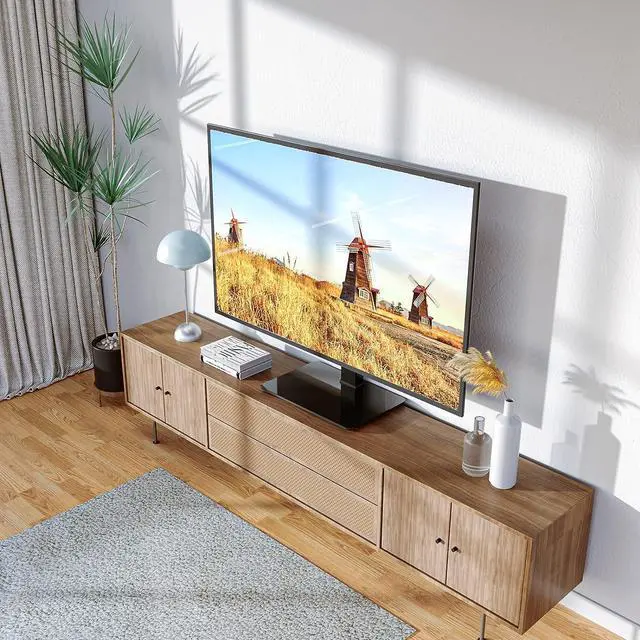 Alt view image 2 of 7 - WALI Universal TV Stand, Table Top TV Stand for 37 to 70 inch LCD LED TVs, 9 Level Height Adjustable TV Mount with Tempered Glass Base, Holds up to 88lbs, Max Mounting Holes 600x400mm (TVDVD-5), Black