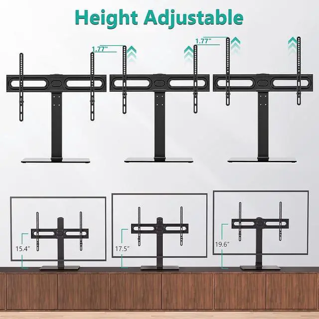 Alt view image 6 of 7 - WALI Universal TV Stand, Table Top TV Stand for 37 to 70 inch LCD LED TVs, 9 Level Height Adjustable TV Mount with Tempered Glass Base, Holds up to 88lbs, Max Mounting Holes 600x400mm (TVDVD-5), Black