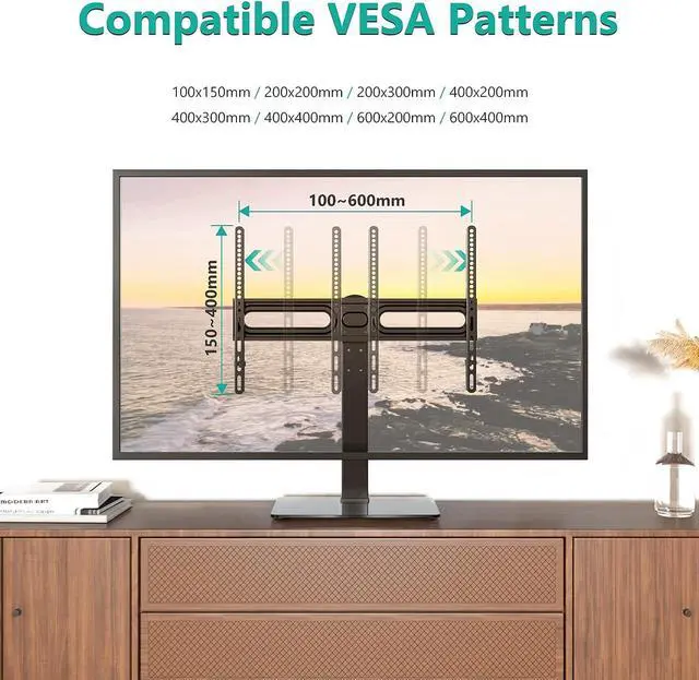 Alt view image 7 of 7 - WALI Universal TV Stand, Table Top TV Stand for 37 to 70 inch LCD LED TVs, 9 Level Height Adjustable TV Mount with Tempered Glass Base, Holds up to 88lbs, Max Mounting Holes 600x400mm (TVDVD-5), Black