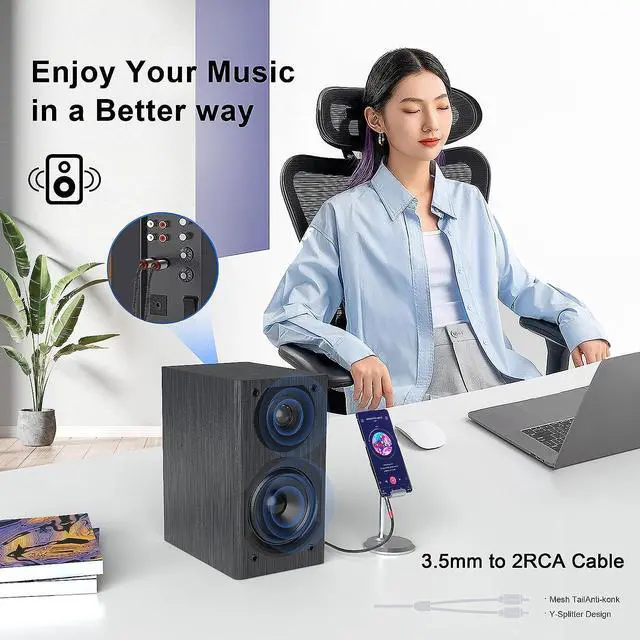 Alt view image 4 of 7 - 2RCA to 3.5mm 1M 1/8 to RCA 2-Male Headphone Jack Fish Wire Braid Y Splitter RCA Auxiliary Cord for Smartphone Tablet HDTV or MP3 Player Speaker
