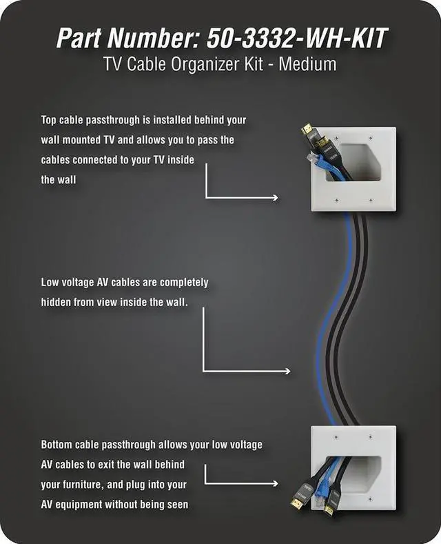 Alt view image 4 of 7 - DataComm Electronics 50-3332-WH-KIT Flat Panel TV Cable Organizer Kit - White