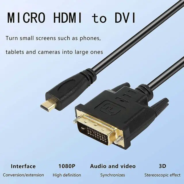 Alt view image 4 of 7 - XMSJSIY Micro HDMI to DVI-D Adapter, Male to DVI Connector - 1.8M Cable for Monitor/Display/Projector Video Converter (1 Pack)