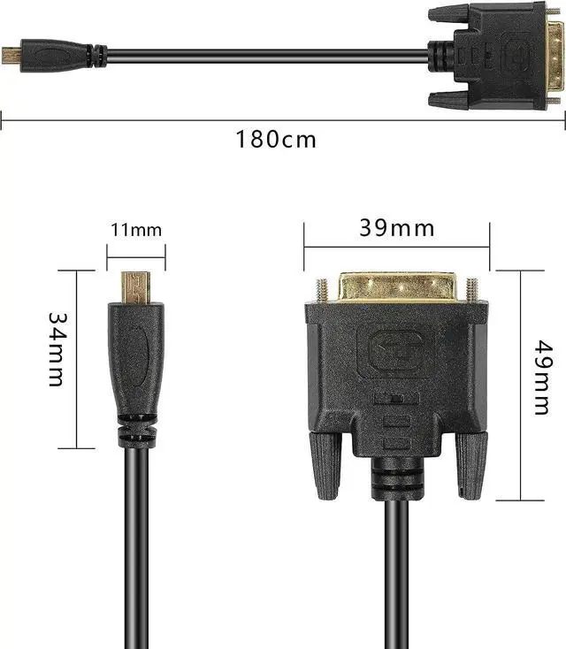 Alt view image 7 of 7 - XMSJSIY Micro HDMI to DVI-D Adapter, Male to DVI Connector - 1.8M Cable for Monitor/Display/Projector Video Converter (1 Pack)