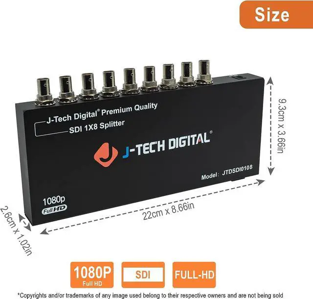 Alt view image 6 of 7 - J-Tech Digital Premium Quality SDI Splitter 1x8 Supports SD-SDI, HD-SDI, 3G-SDI up to 1320 Ft (1 Input and 8 outputs)
