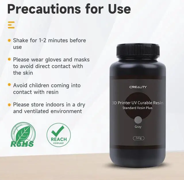 Alt view image 2 of 7 - Official Creality Standard 3D Printer Resin, 405nm Fast UV-Curing Resin, Photopolymer Resin for High Precision Rapid LCD 3D Printing, Low Shrinkage & Excellent Fluidity, Grey 500G
