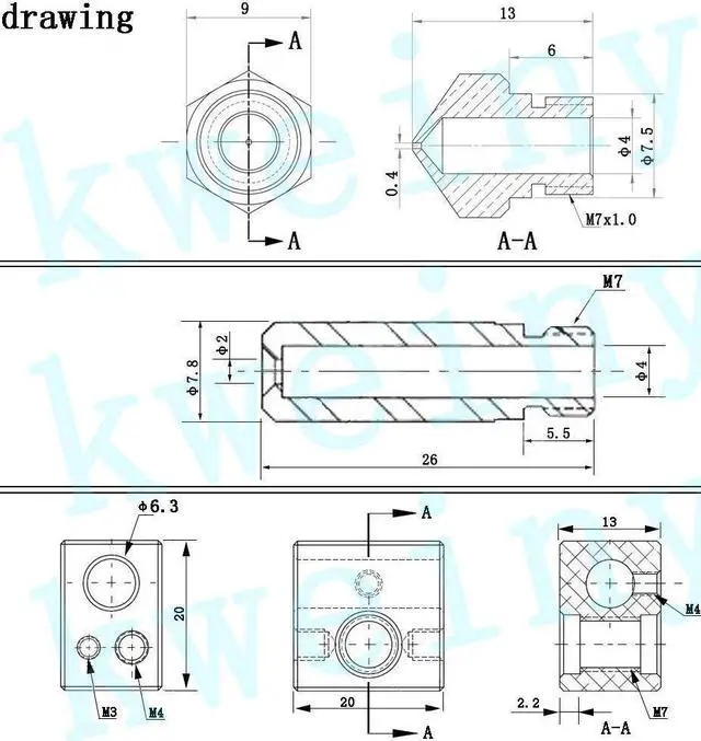 Alt view image 6 of 6 - MK10 Hotend Kit for 3D Printer Fit with M3 and M4 Thermistor