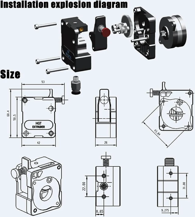 Alt view image 7 of 7 - Updated Universal Super-Light HGT Extruder with NEMA14 36MM Stepper Motor, Hardened Steel Dual Gears, Bowden/Direct Drive for Ender 3 V2 PRO 5 Plus CR10 CR10S CR6 SE 3D Printers
