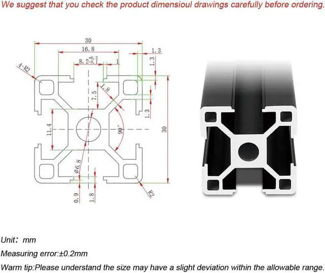 Alt view image 2 of 6 - 3030 T Slot Aluminum Extrusion for 3D Printer Parts and CNC DIY Black 1500mmX4