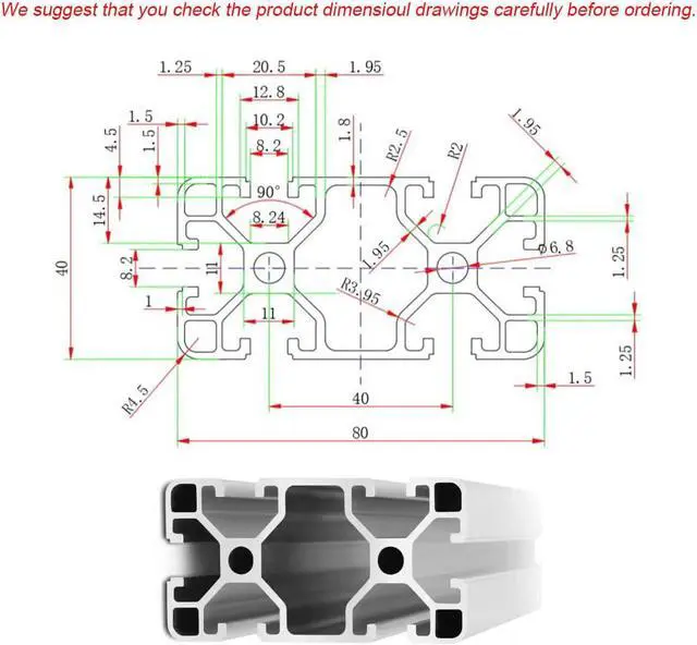 Alt view image 2 of 6 - 4080 T Slot Aluminum Extrusion for 3D Printer Parts and CNC DIY Silver 1220mmX2