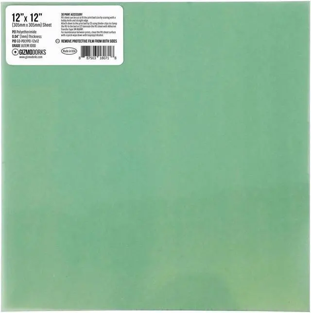 Alt view image 3 of 5 - Gizmo Dorks PEI Sheet 12" x 12" (305mm x 305mm) 1mm Thick 3D Printer Build Surface Ultem 1000, Made in The USA