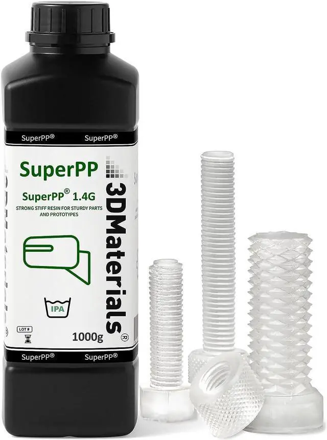 Main image of SuperPP Tough 3D Printer Resin Fastest 1.4GPa 50um Print in 1.3 secs, Made in Korea by 3DMaterials (1000g, Clear)