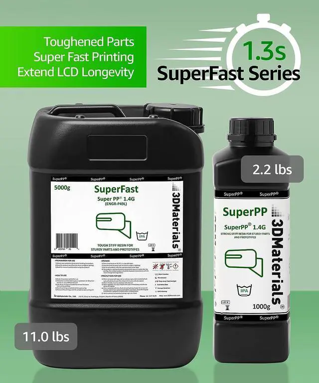 Alt view image 5 of 7 - SuperPP Tough 3D Printer Resin Fastest 1.4GPa 50um Print in 1.3 secs, Made in Korea by 3DMaterials (1000g, Clear)